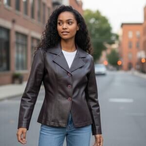 Vintage 90s Brown Faux Leather Jacket, Women's Medium